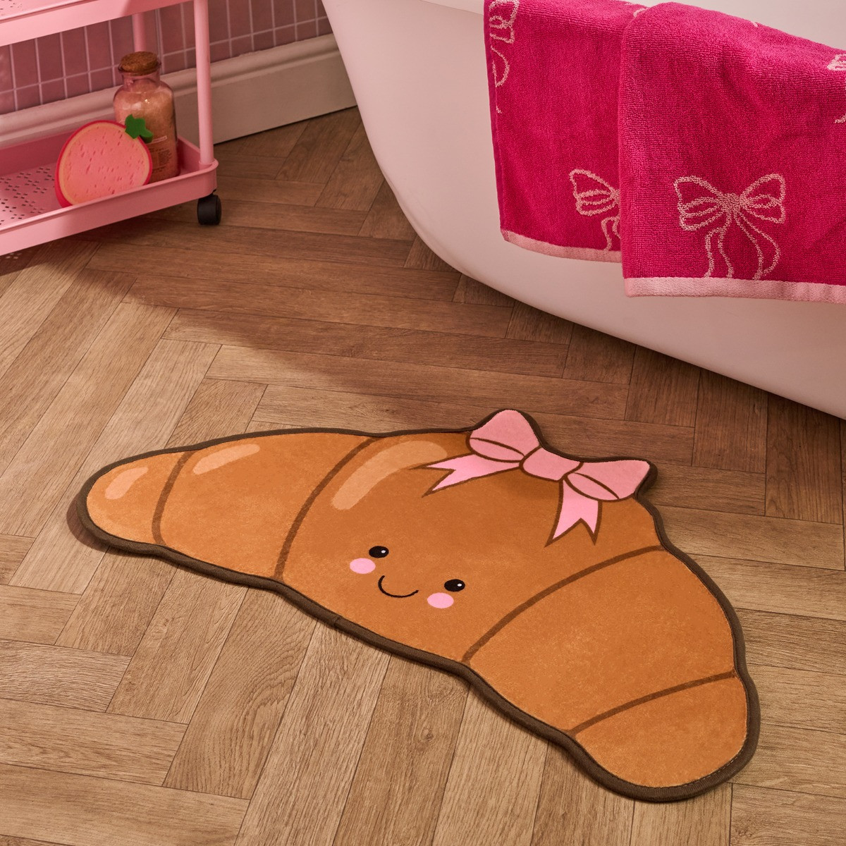 OHS Bow Crossiant Velvet Bath Mat - Brown>