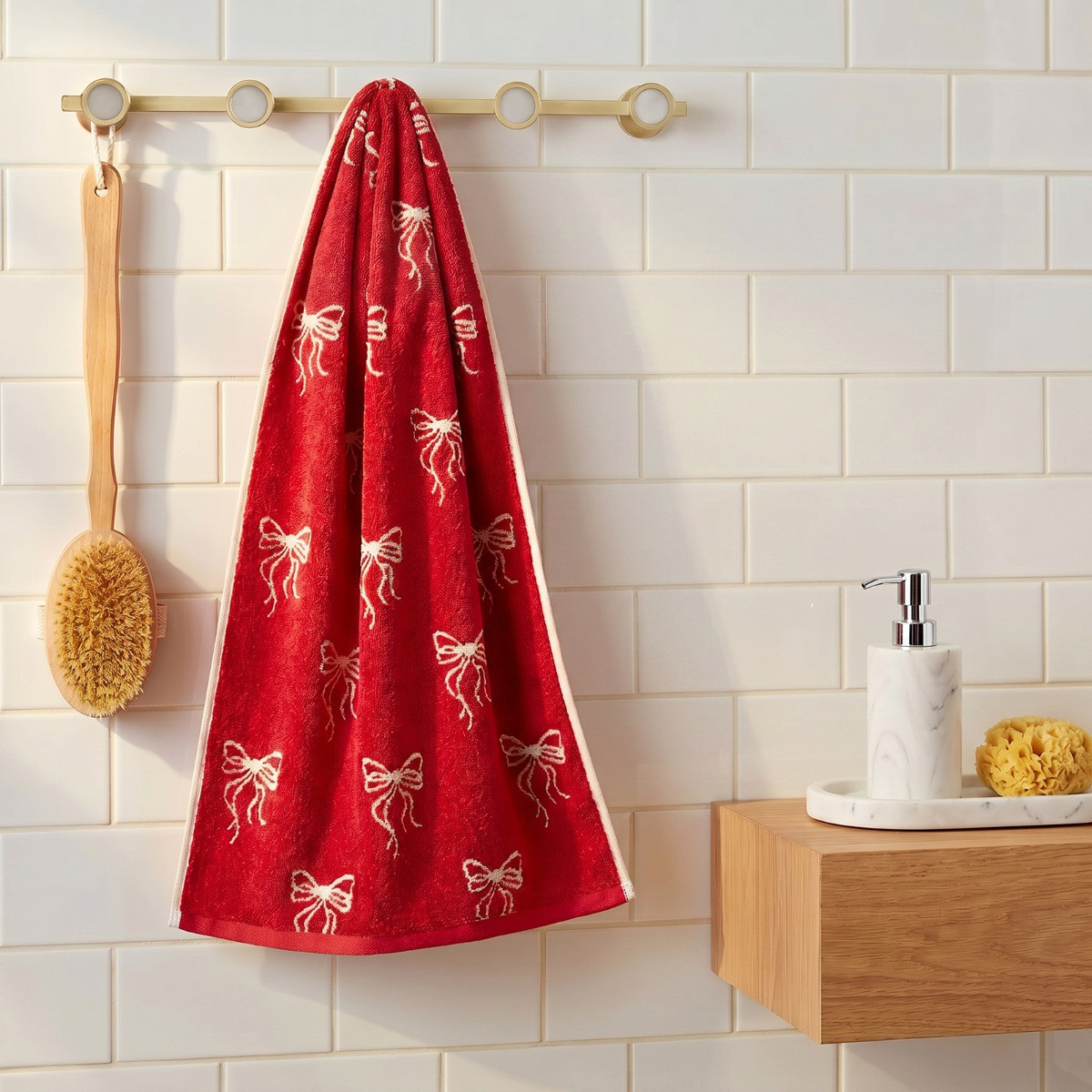 OHS 100% Cotton Bow Print Towel - Red>