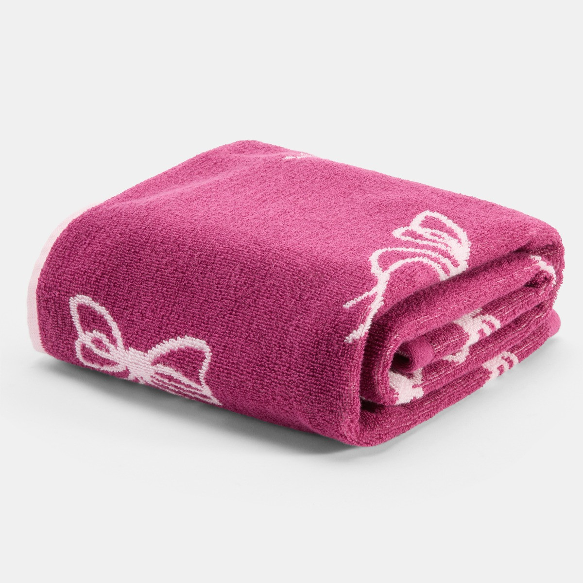 OHS 100% Cotton Bow Print Towel - Burgundy>