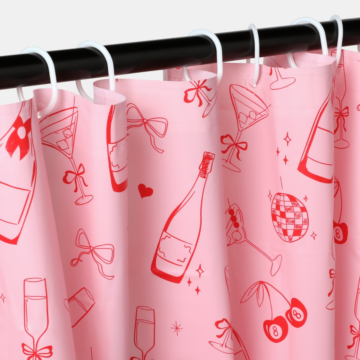OHS Illustrated Bow Print Shower Curtain - Pink>