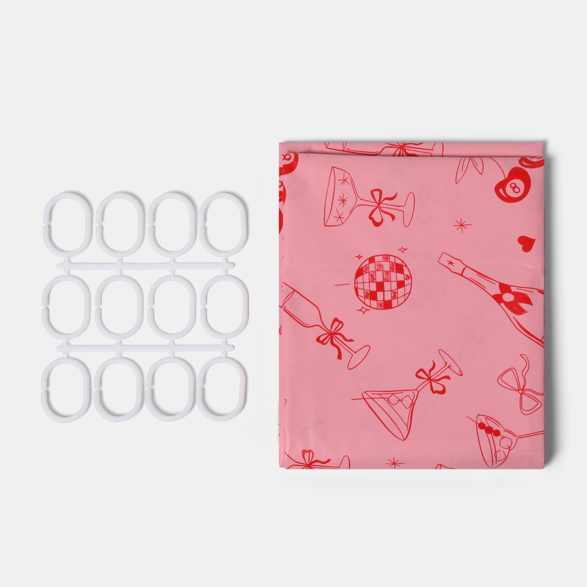 OHS Illustrated Bow Print Shower Curtain - Pink>