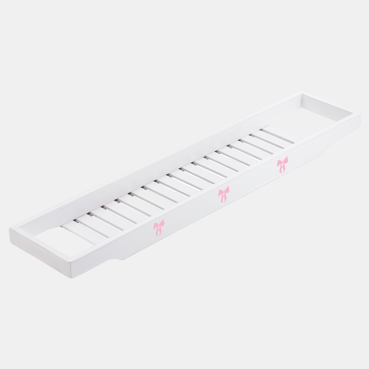 OHS Bow Print Bamboo Bath Rack - White/Pink>