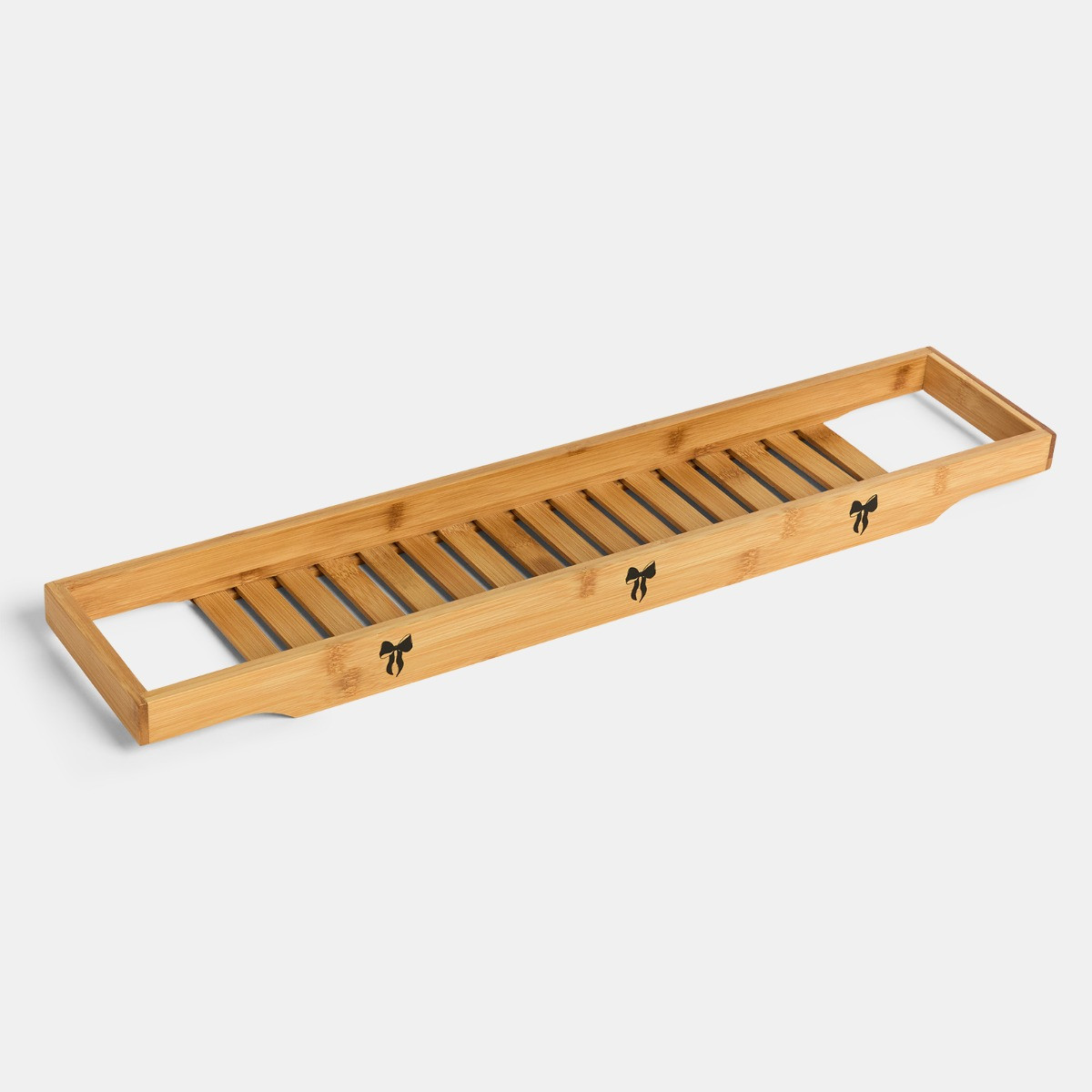 OHS Bow Print Bamboo Bath Rack - Natural/Black>