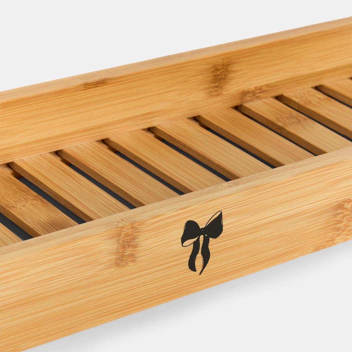 OHS Bow Print Bamboo Bath Rack - Natural/Black>