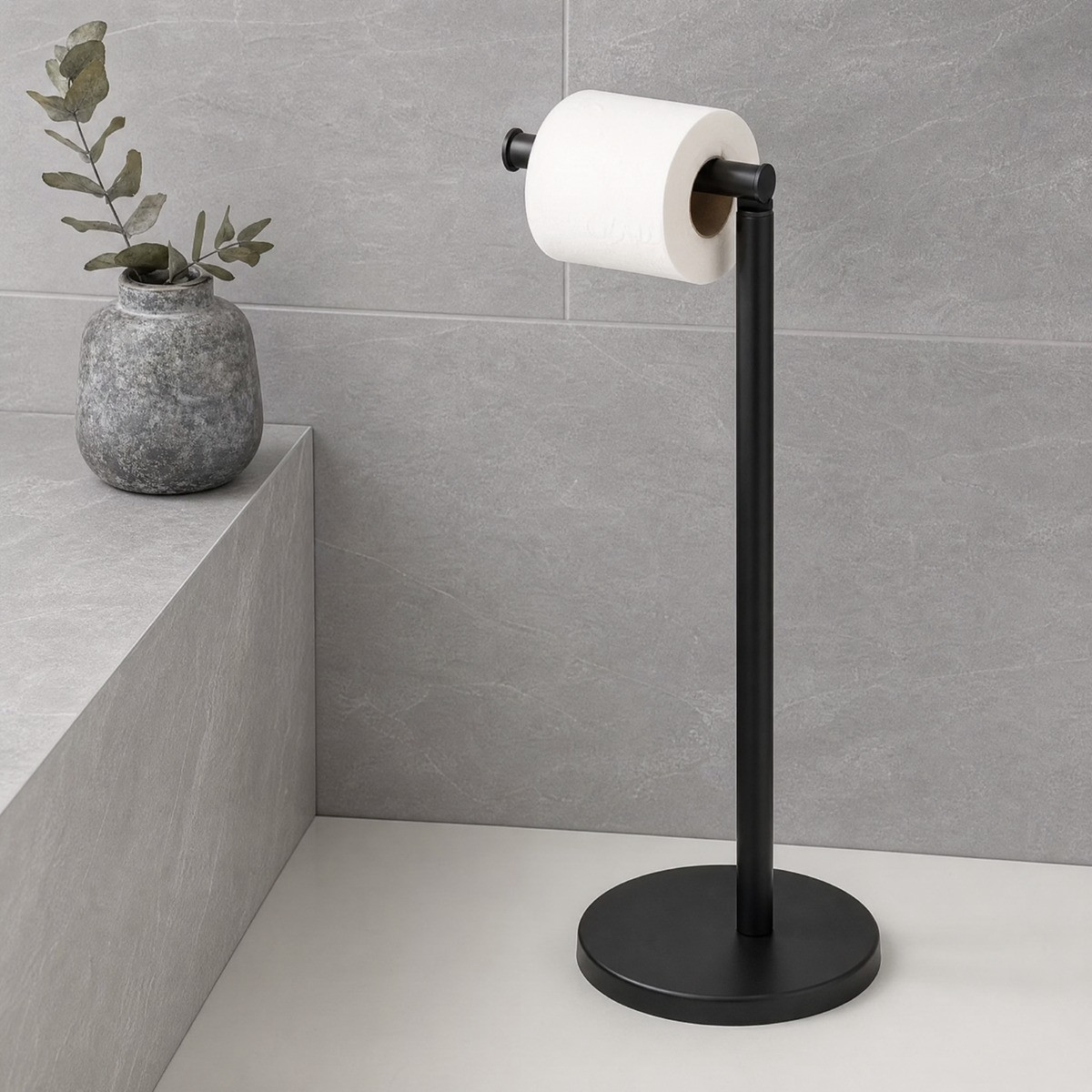 OHS Modern Freestanding Toilet Roll Holder - Black>