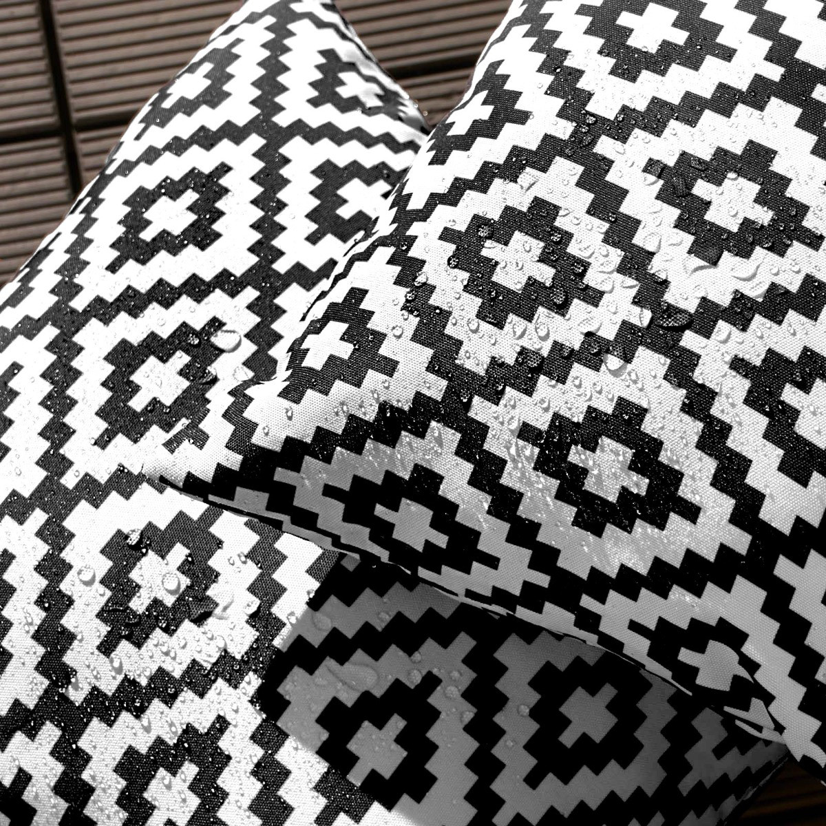 OHS Indoor/Outdoor Geo Print Cushion Covers with Cushion Pads, - Black/White>