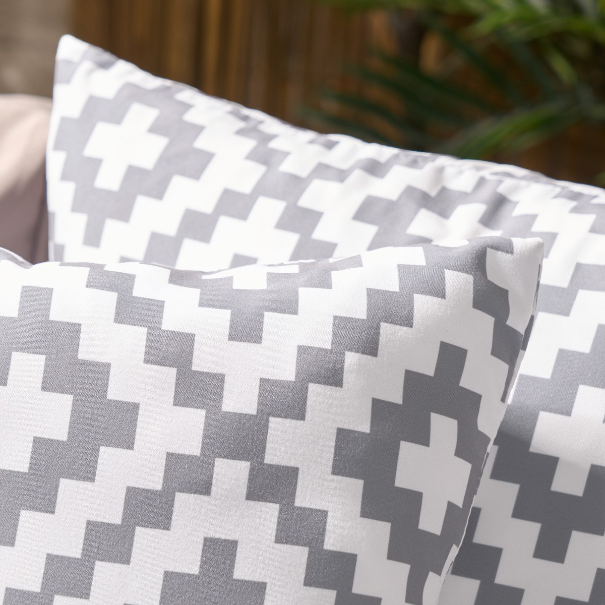 OHS 4 Pack Indoor/Outdoor Geo Print Cushion Covers, Grey/White - 45 x 45cm>