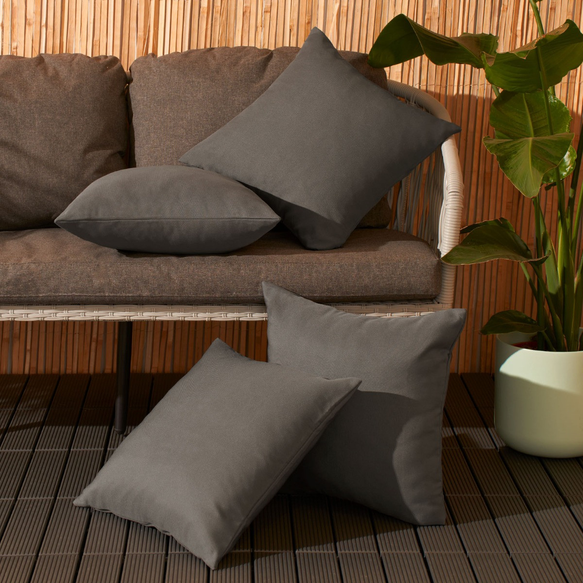 OHS 4 Pack Water Resistant Outdoor Cushion Covers, Grey - 45 x 45cm>