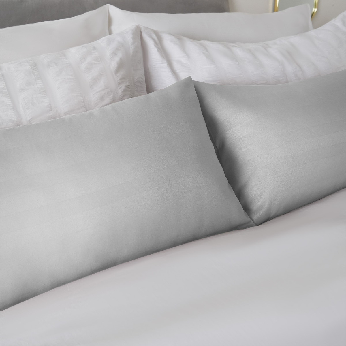 Brentfords 2 Pack Satin Stripe Cushion Covers - Silver>