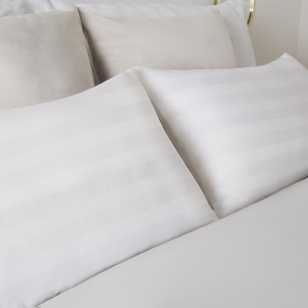 Brentfords 2 Pack Satin Stripe Cushion Covers - White>