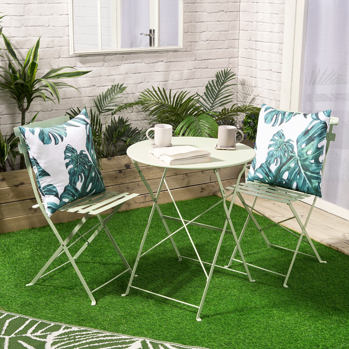 OHS 4 Pack Indoor/Outdoor Tropical Print Cushion Covers with Cushion Pads - Green/White>