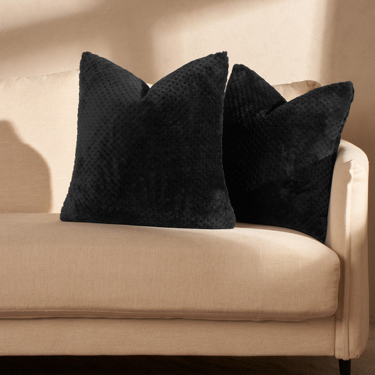 OHS Waffle Fleece Cushion Covers - Black>