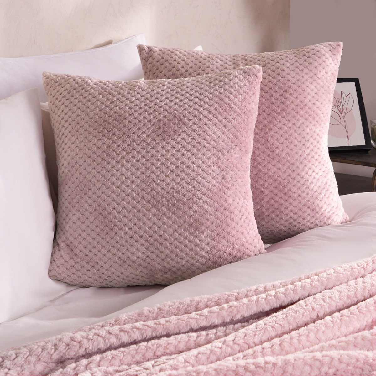 Brentfords 4 Pack Waffle Cushion Cover, Blush - With Cushion>