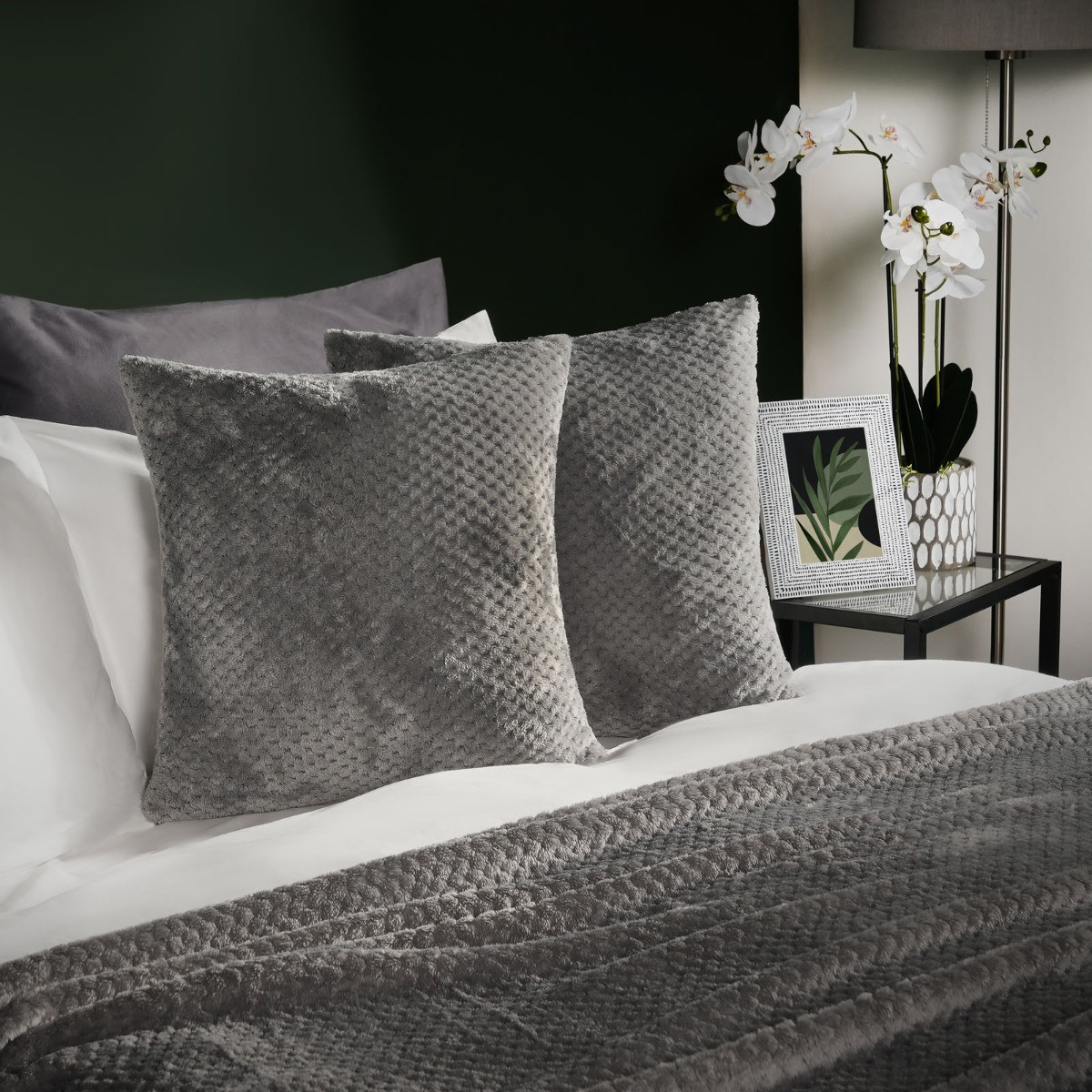 OHS 4 Pack Waffle Fleece Cushion Covers, Charcoal - 45 x 45cm>