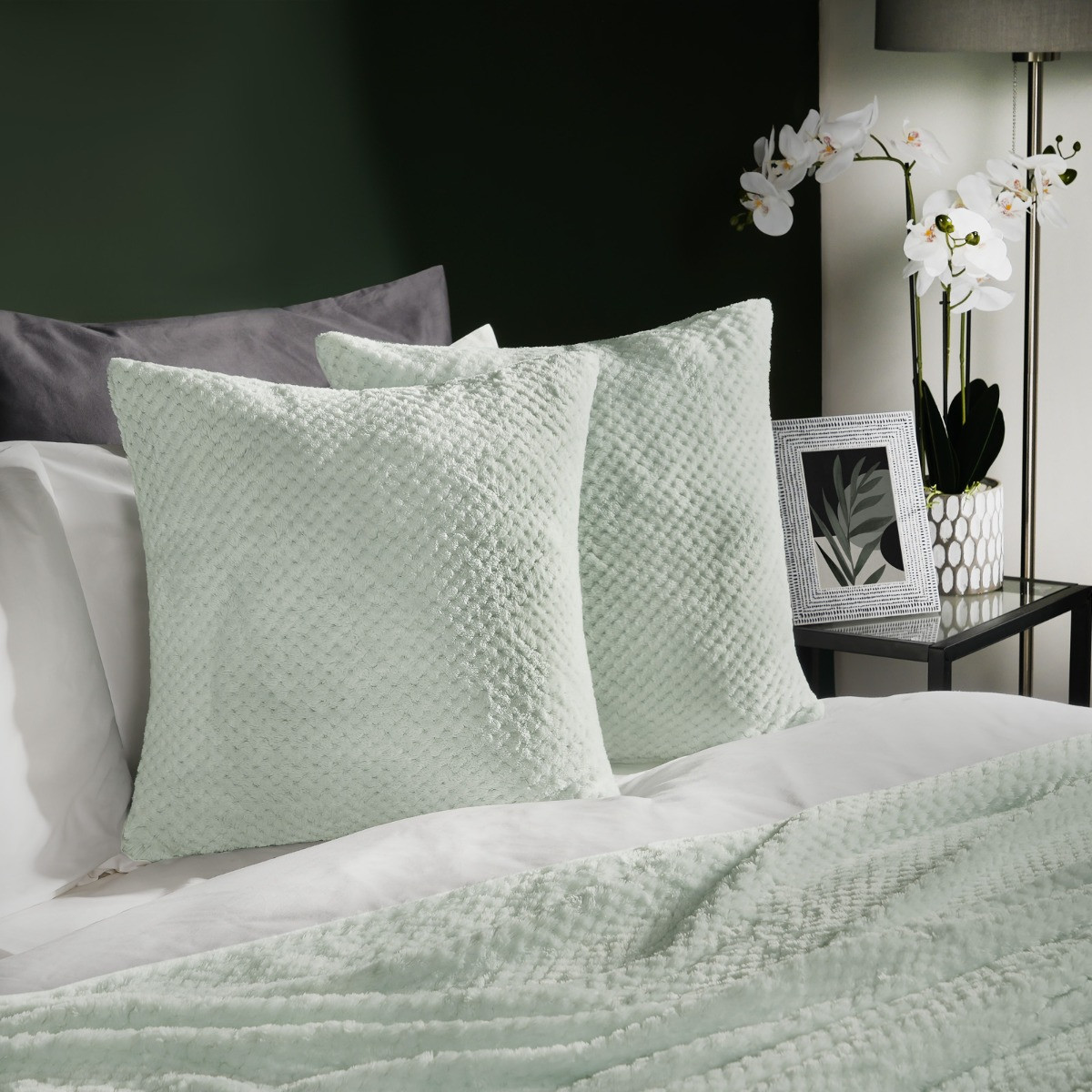 OHS 2 Pack Waffle Fleece Cushion Covers, Duck Egg - 45 x 45 cm>