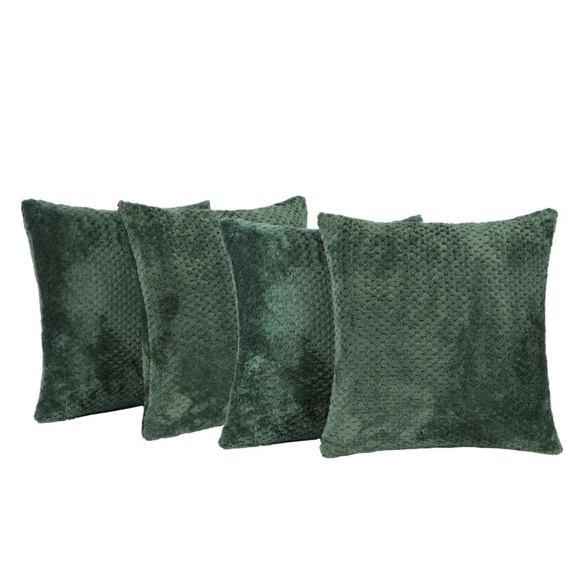 Brentfords 4 Pack Waffle Fleece Cushion Covers, Forest Green - 45 x 45cm>
