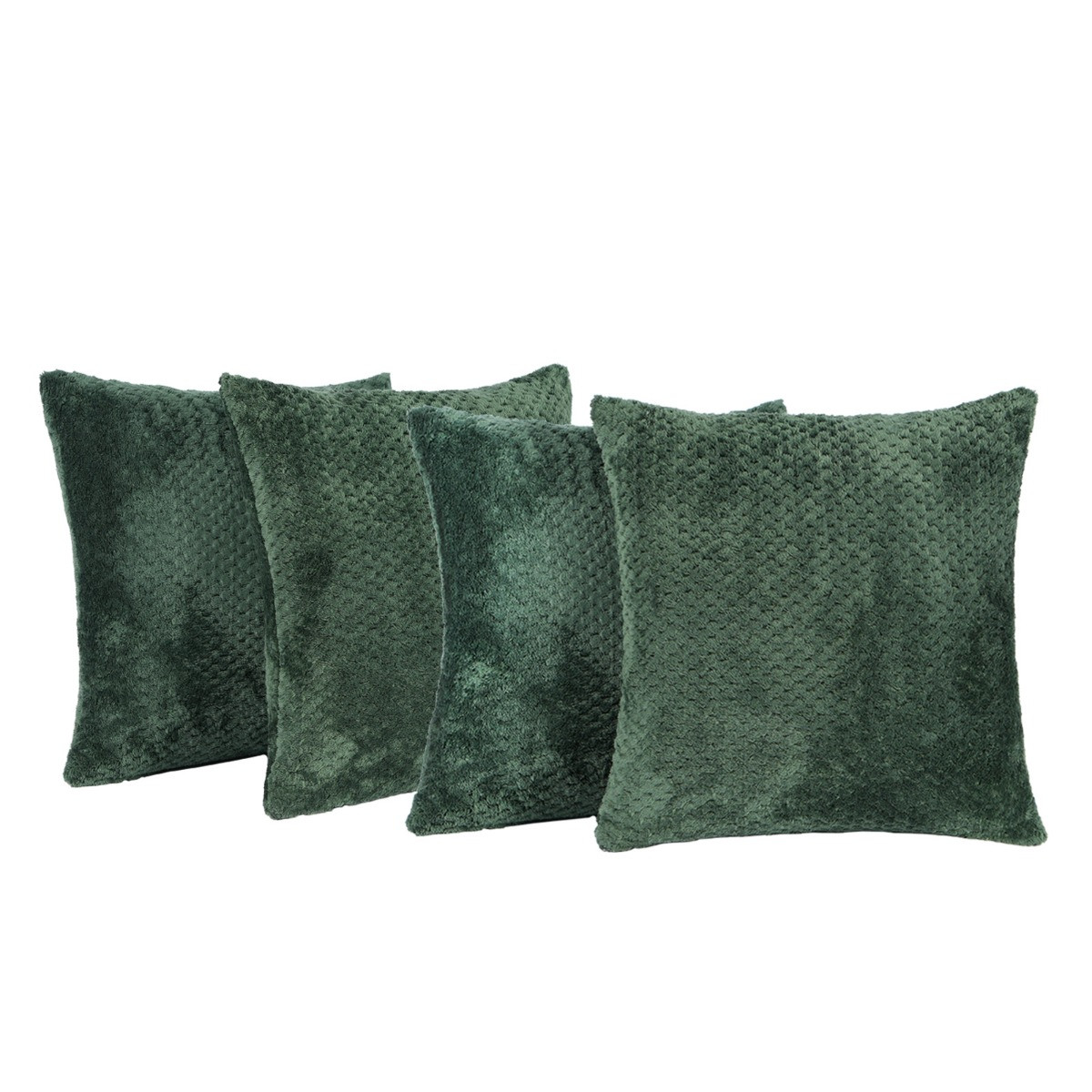 OHS 4 Pack Waffle Fleece Cushion Covers with Cushion, Forest Green - 45 x 45cm>