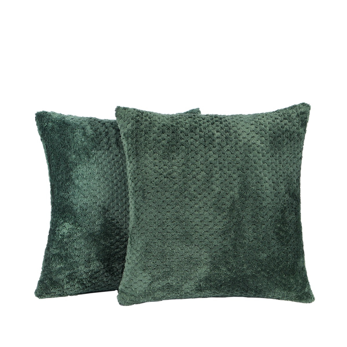 Brentfords 2 Pack Waffle Fleece Cushion Covers, Forest Green - 45 x 45cm>