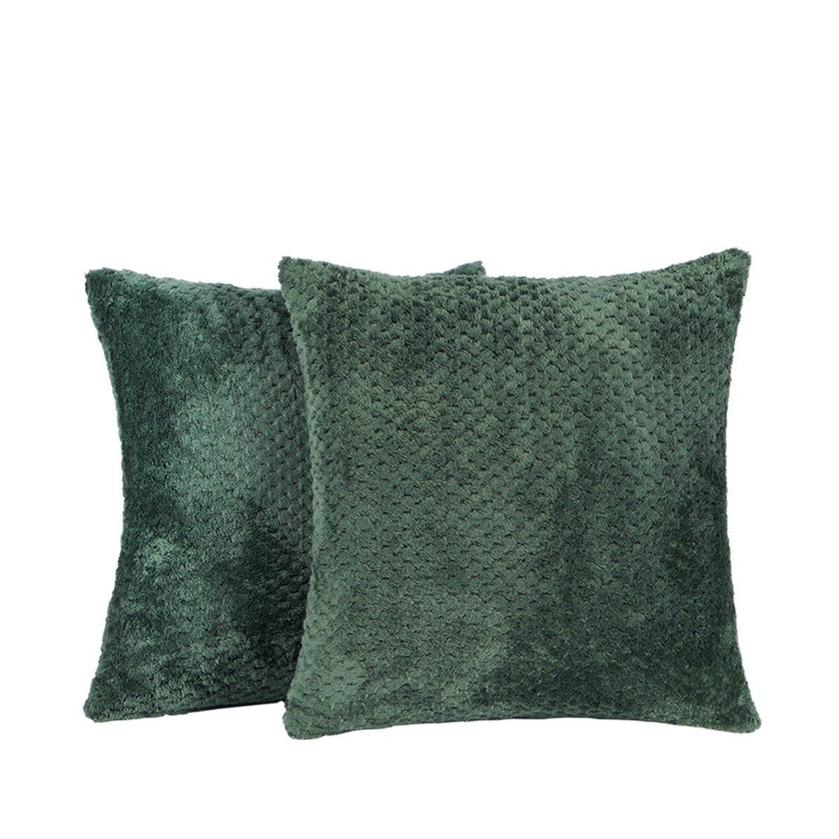 OHS 4 Pack Waffle Fleece Cushion Covers with Cushion, Forest Green - 45 x 45cm>