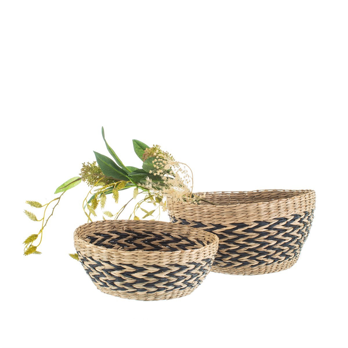 Sass & Belle Chevron Seagrass Decorative Bowls, 2 Pack - Black>