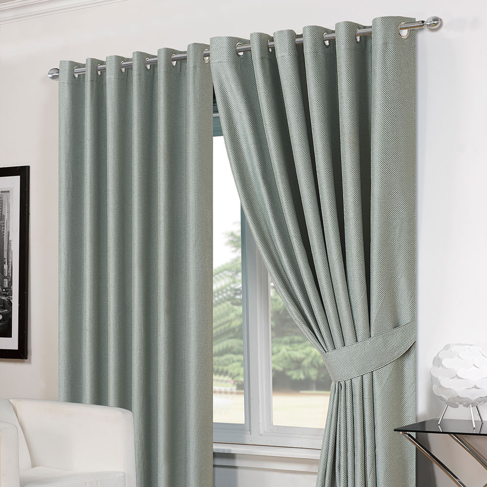 Luxury Basket Weave Lined  Eyelet Curtains with Tiebacks - Duck Egg 90"x72">