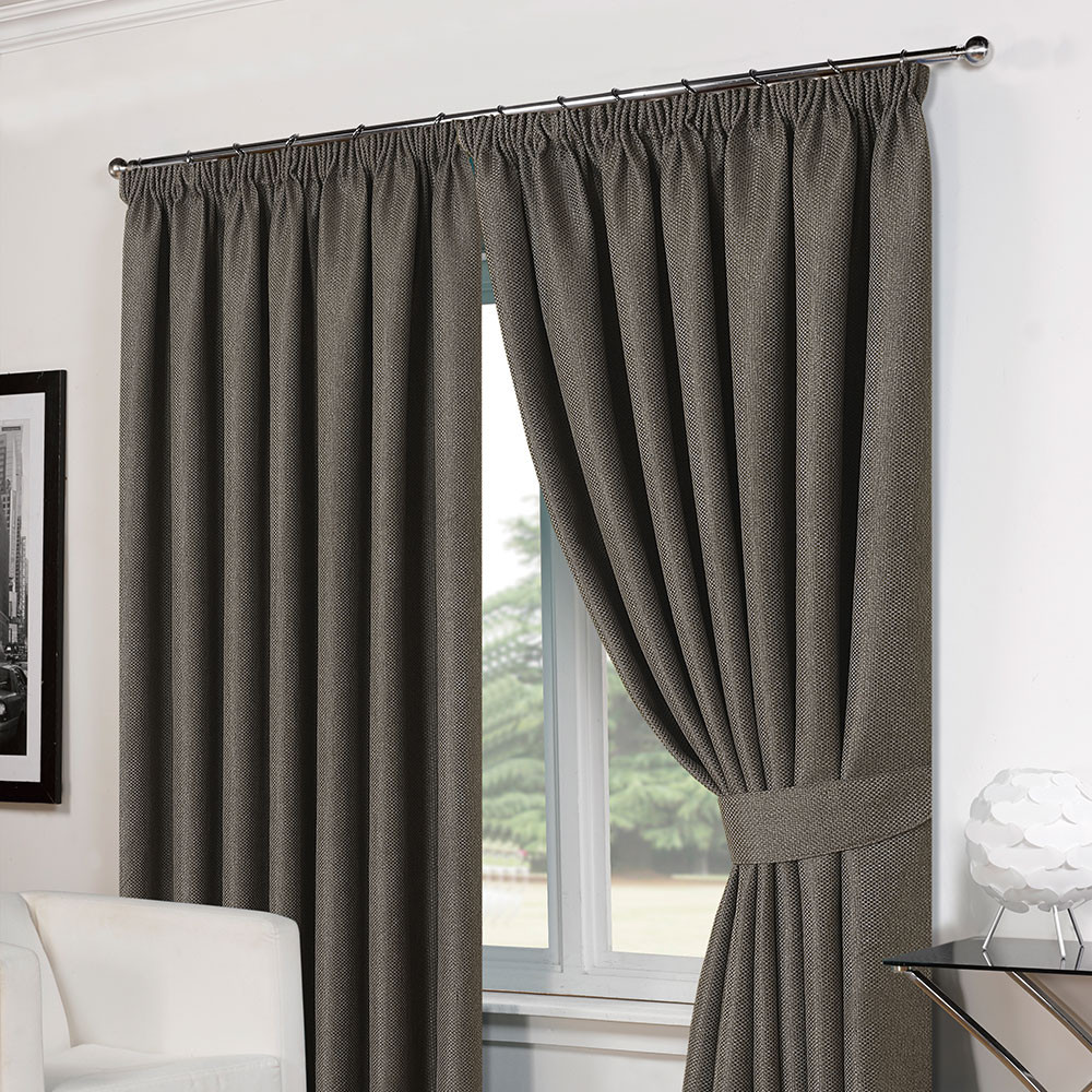 Luxury Basket Weave Tape Top Lined Curtains with Tiebacks 66"x90">