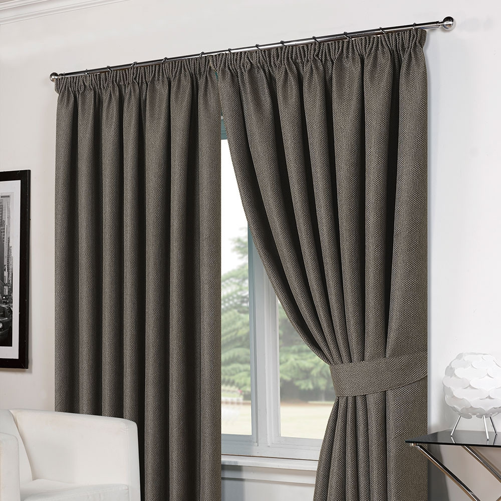 Basket Weave Tape Top Curtains With Tiebacks - Charcoal 46x54>