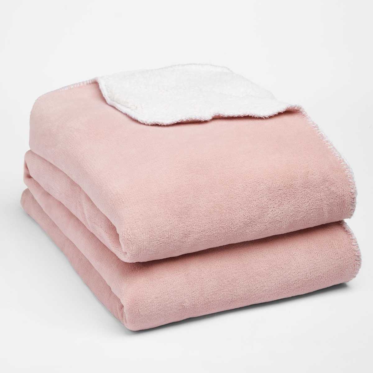 Brentfords Sherpa Fleece Throw, Blush Pink - 150 x 180cm>