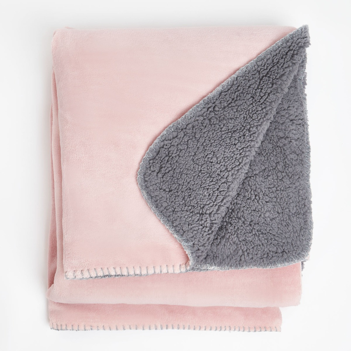 Brentfords by OHS Sherpa Throw Blanket, Grey/Blush - 59 x 71 inches>
