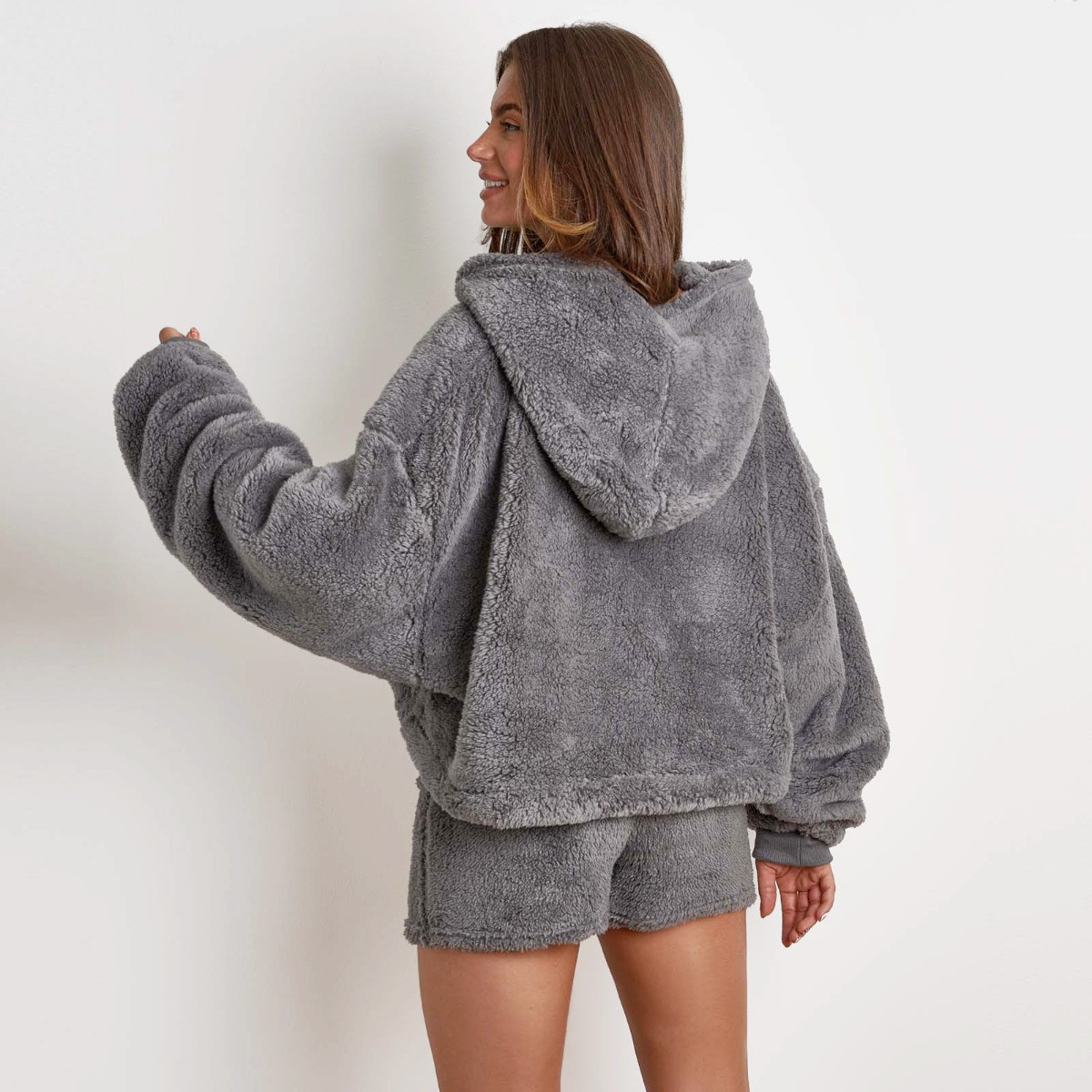 Brentfords Cropped Teddy Fleece Hoodie, One Size - Charcoal>