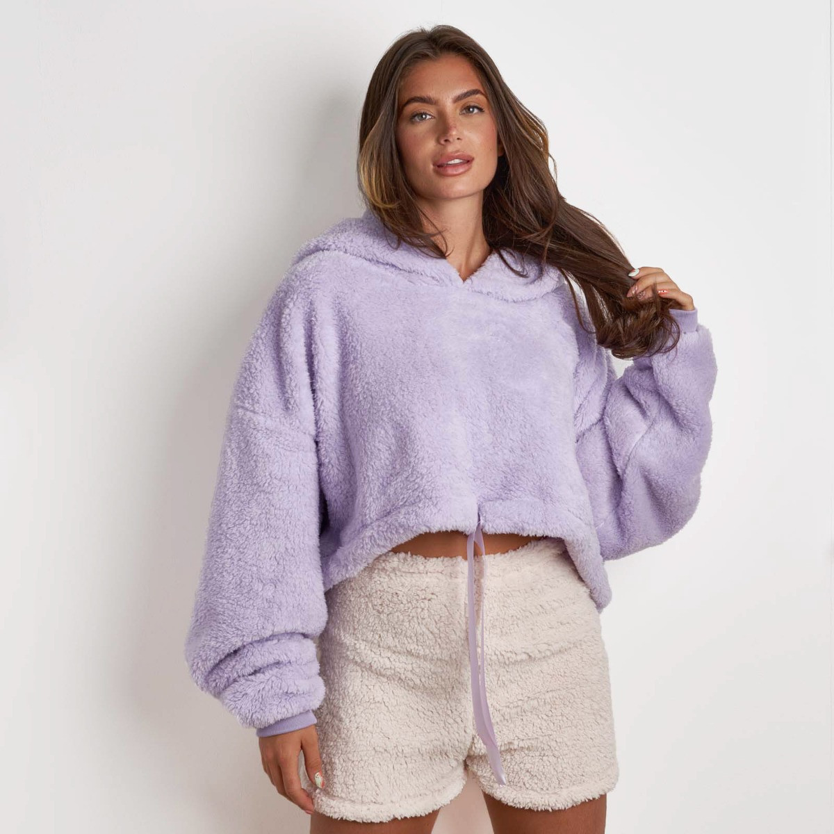 Brentfords Cropped Teddy Fleece Hoodie, One Size - Lilac>