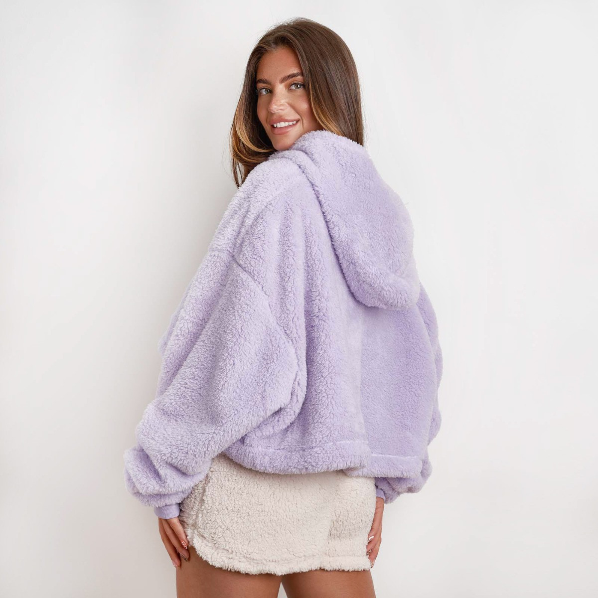 Brentfords Cropped Teddy Fleece Hoodie, One Size - Lilac>