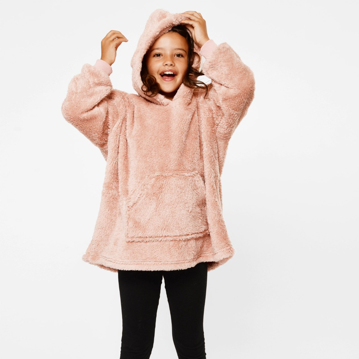 Brentfords Teddy Fleece Hoodie Blanket, Blush Pink - Adults - One Size