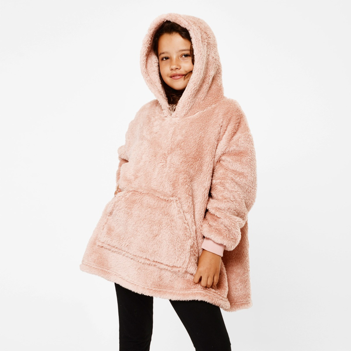 Brentfords Teddy Fleece Hoodie Blanket, Kids - Blush Pink>