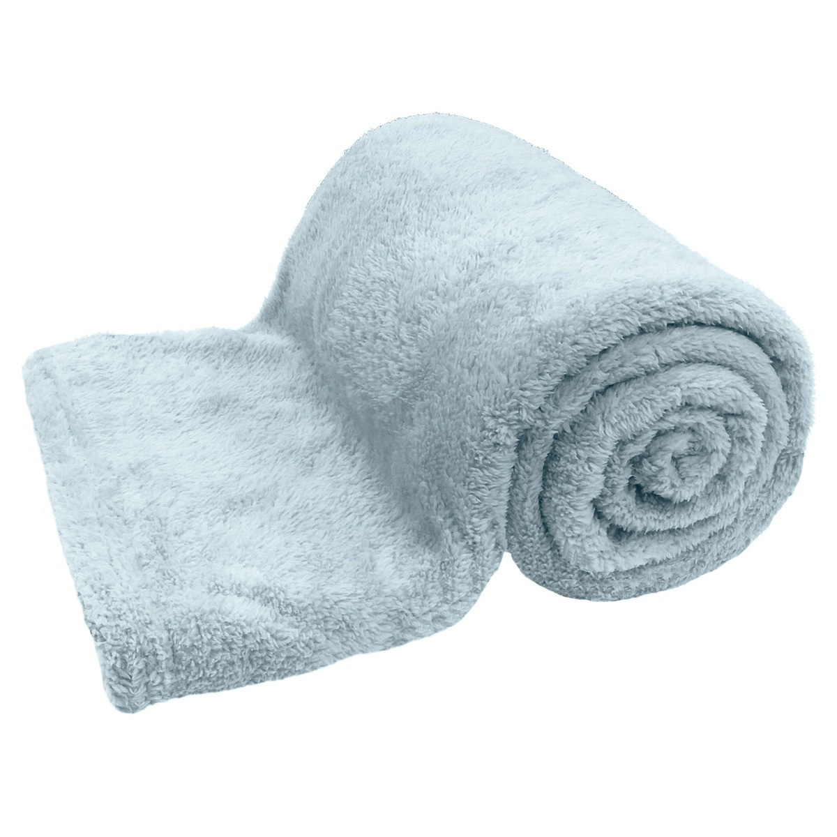 Brentfords Teddy Fleece Throw, Duck Egg Blue 125 x 150cm