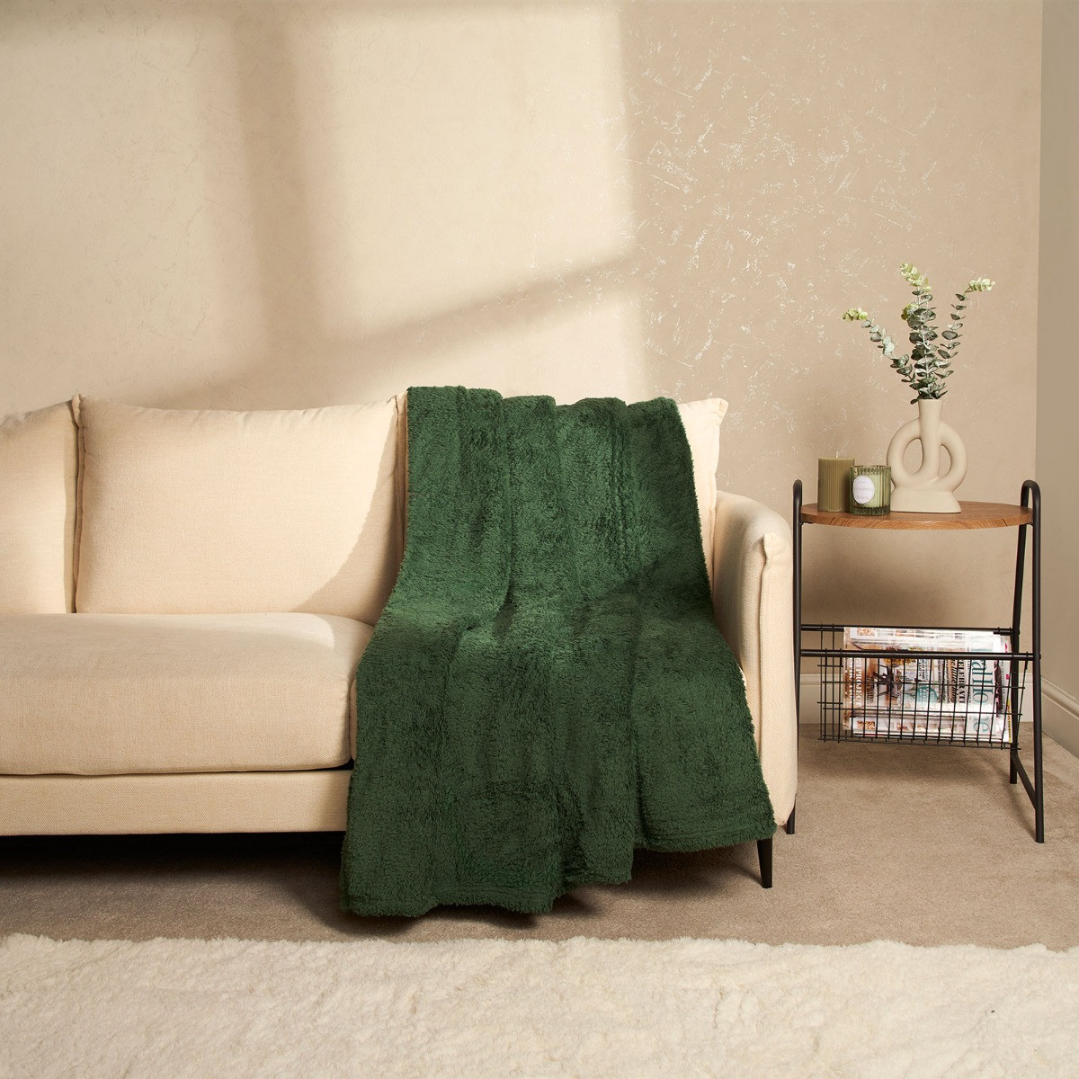 OHS Teddy Fleece Throw, Forest Green - 125 x 150cm>