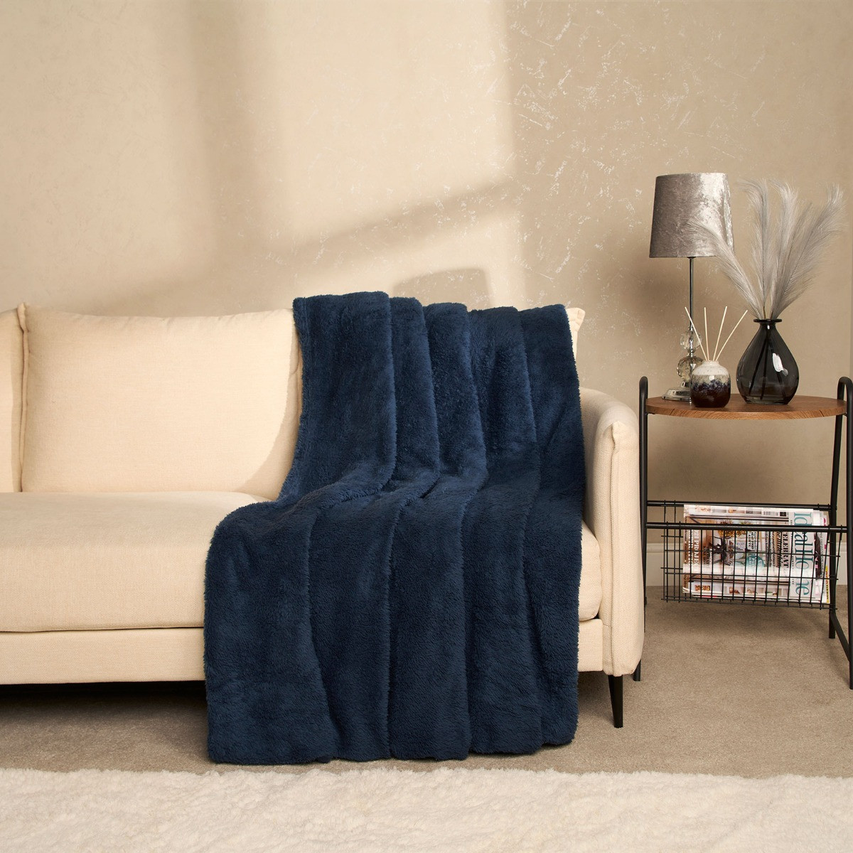 OHS Teddy Fleece Throw, Navy - 200 x 240cm>