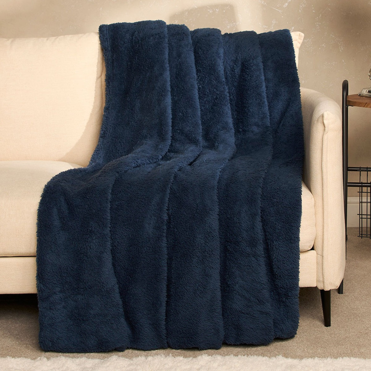 OHS Teddy Fleece Throw, Navy - 200 x 240cm>