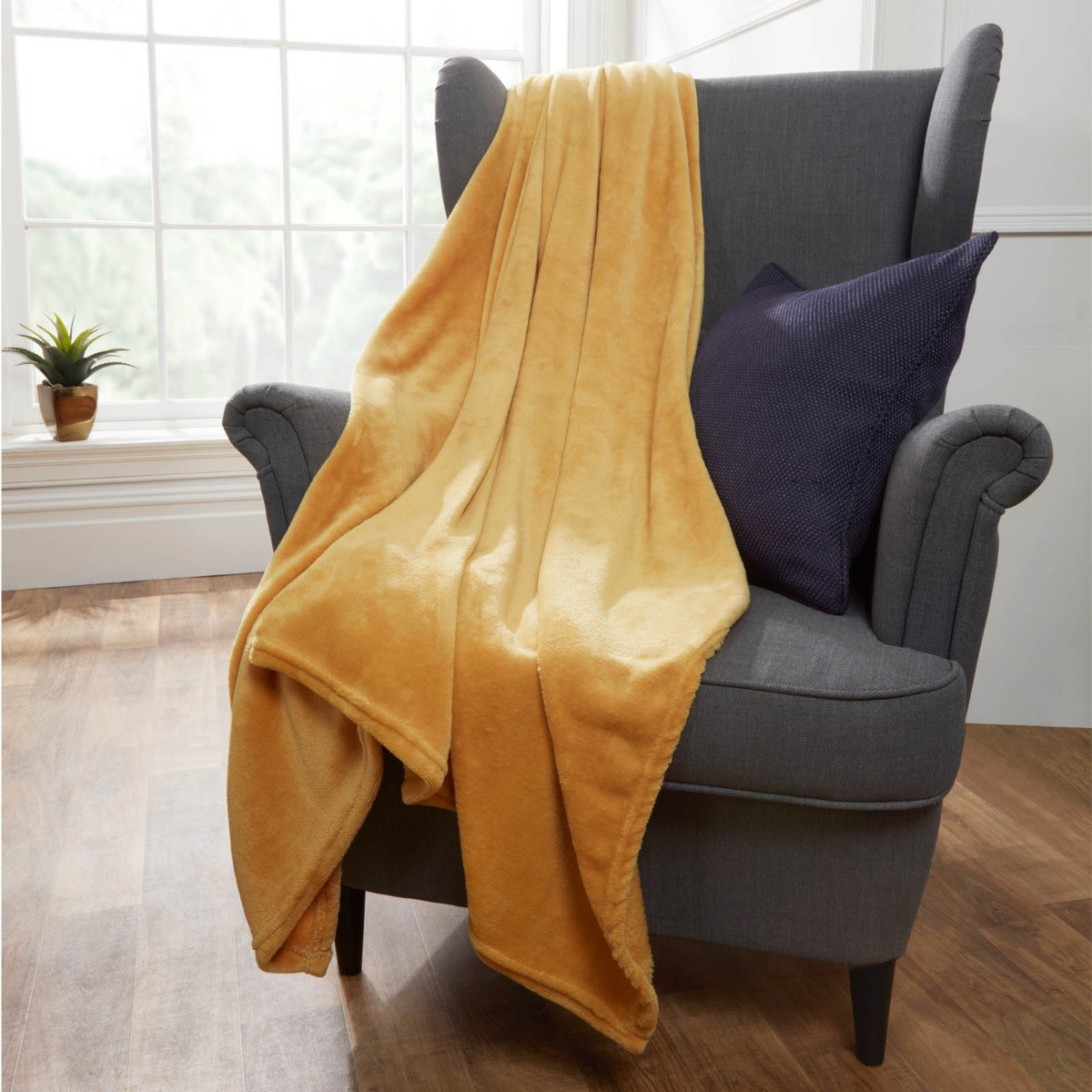 Brentfords Supersoft Throw, Ochre Yellow - 60 x 80 inches>