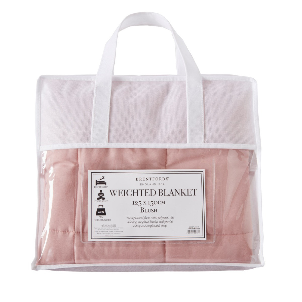Brentfords Weighted Blanket Quilted Blush Pink, 125 x 180 cm 6kg