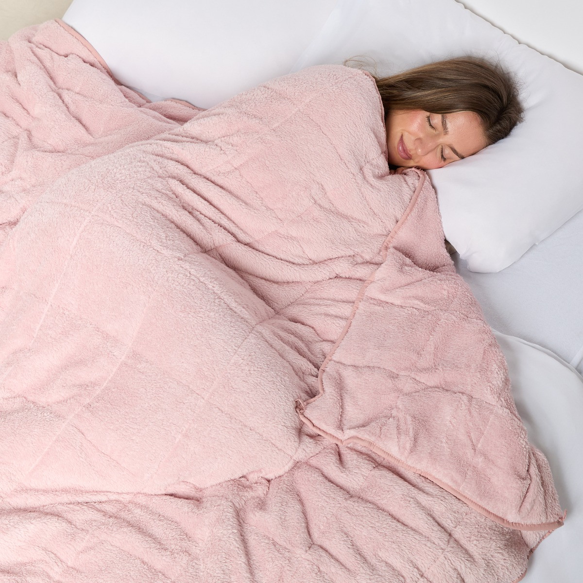 OHS Teddy Fleece Weighted Blanket, Blush Pink - 6kg>