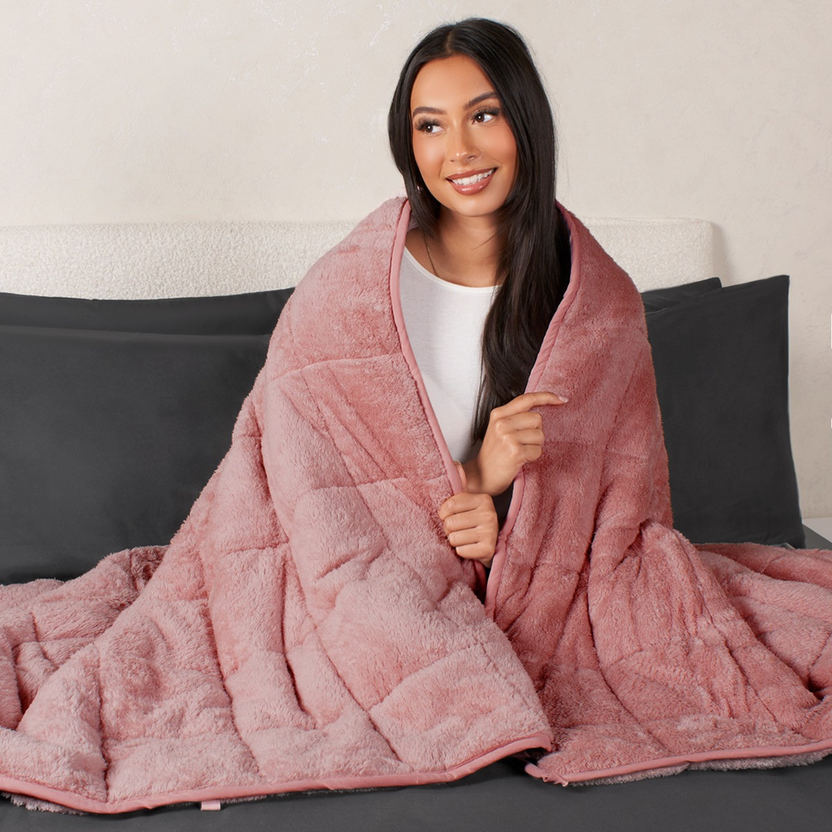 OHS Teddy Fleece Weighted Blanket, Blush Pink - 8kg>