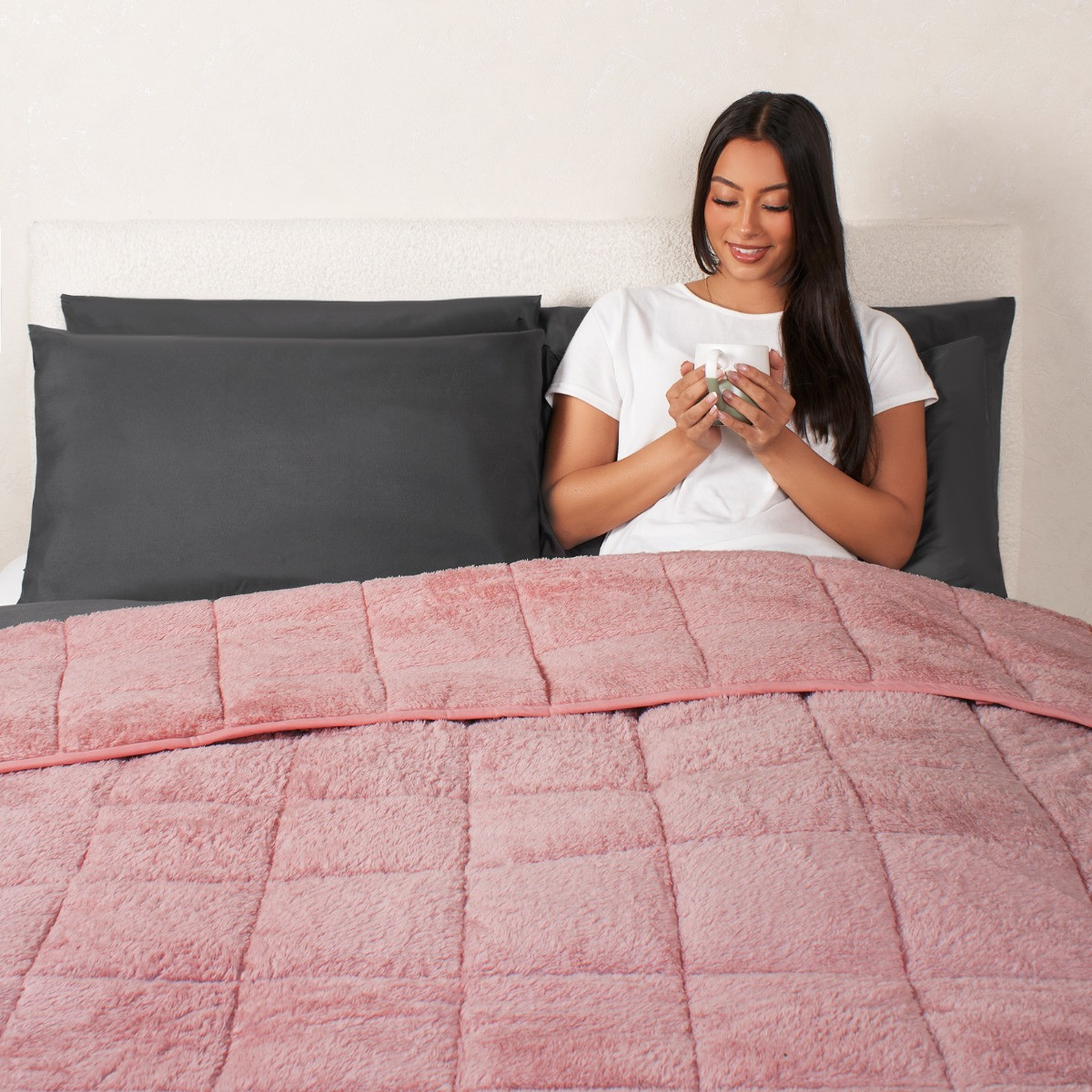 OHS Teddy Fleece Weighted Blanket, Blush Pink - 8kg>