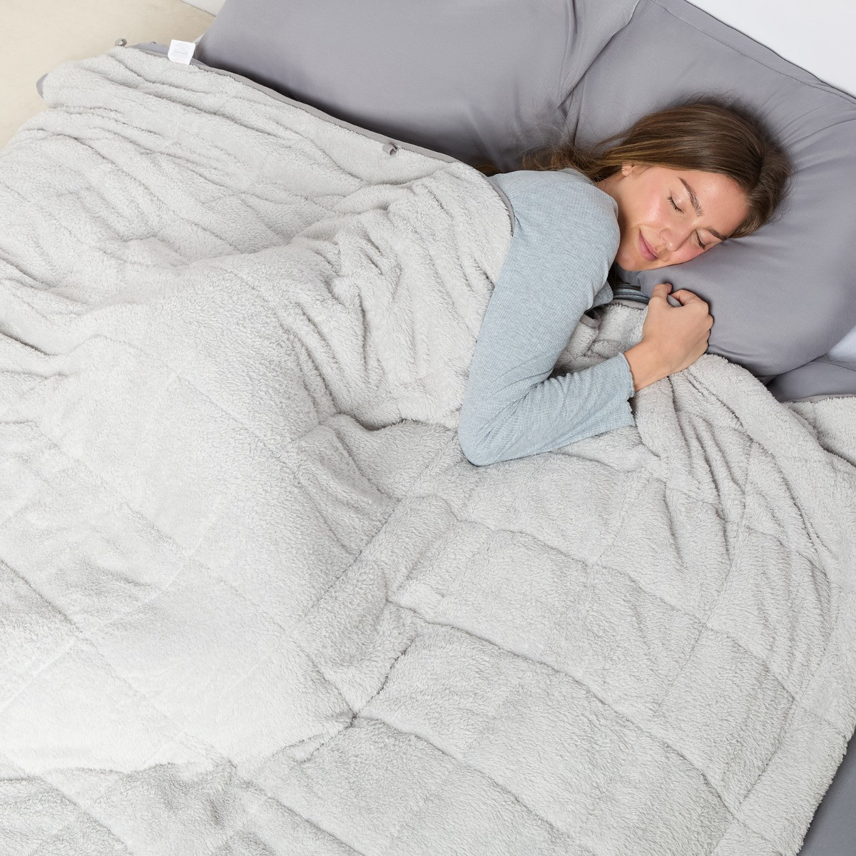 OHS Teddy Fleece Weighted Blanket, Silver Grey - 6kg>