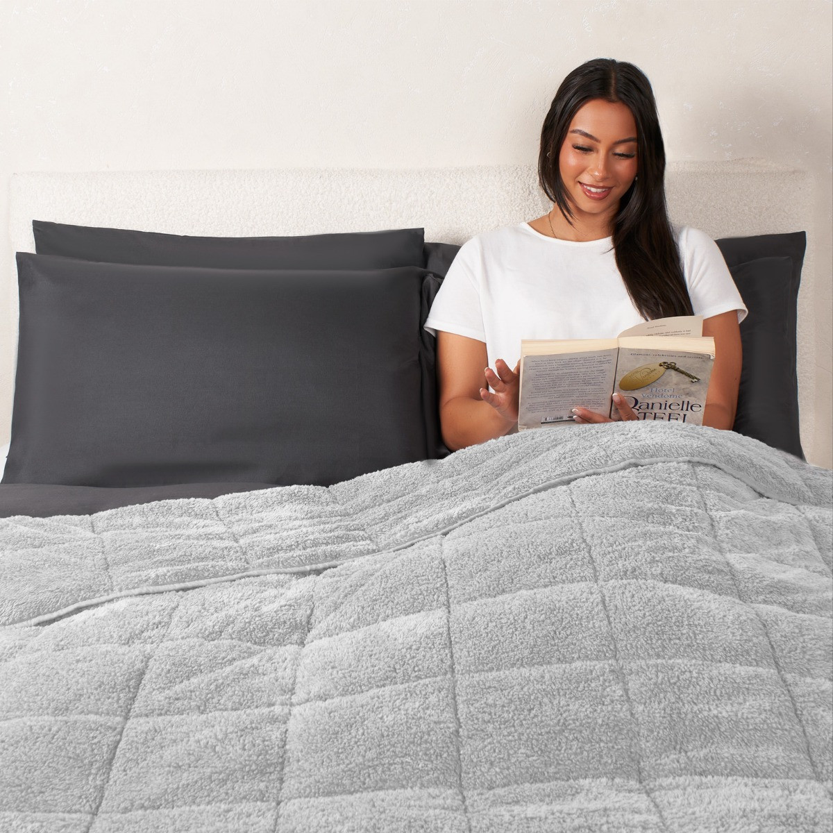 OHS Teddy Fleece Weighted Blanket, Silver Grey - 6kg>
