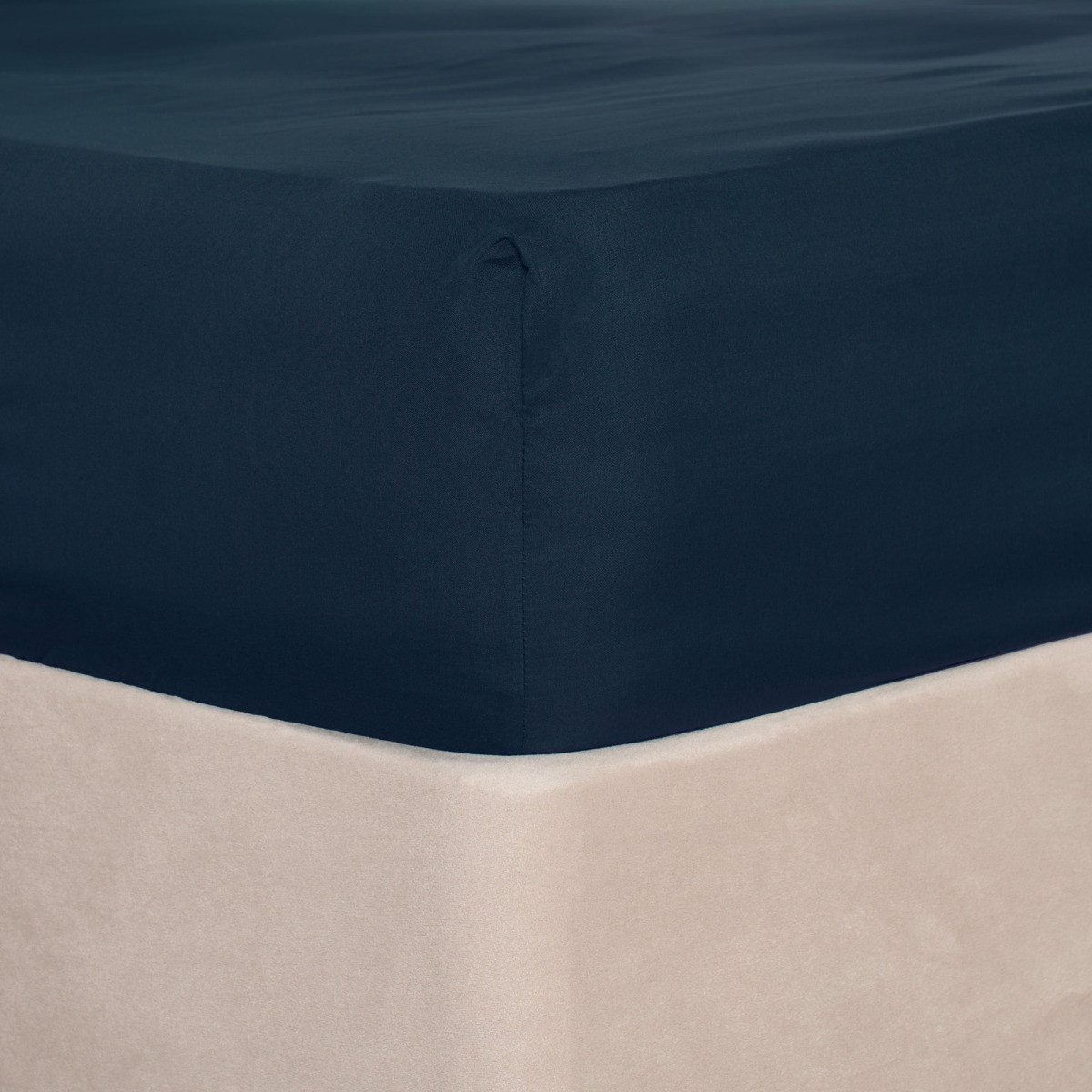 OHS Plain Dyed Fitted Bed Sheets, Navy - Double>