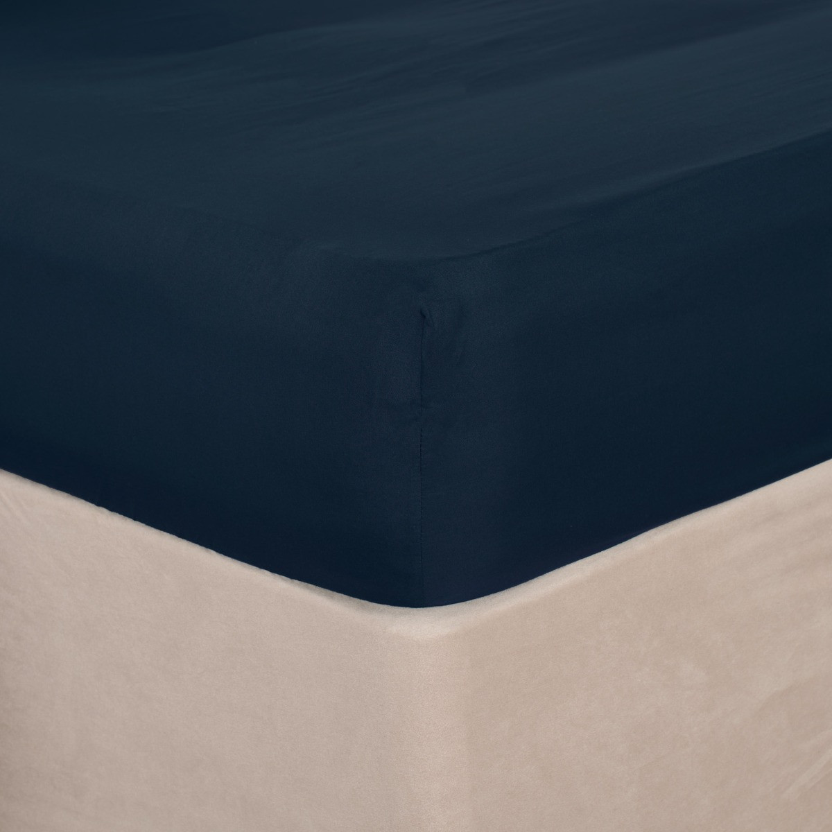 OHS Plain Dyed Fitted Bed Sheets, Navy - Double>