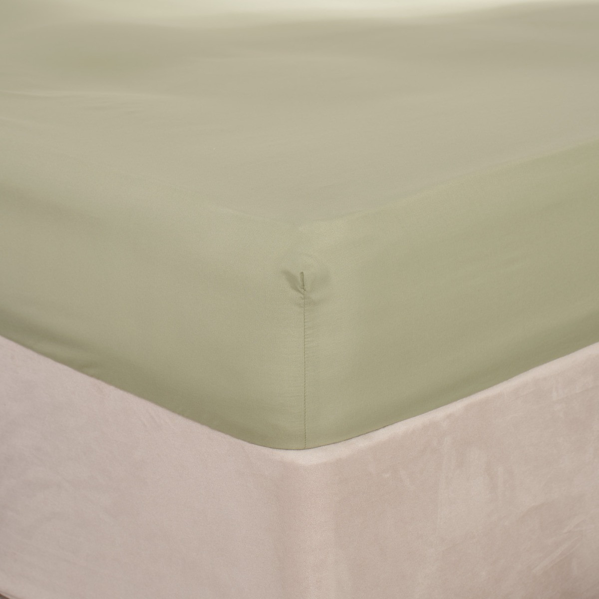 Brentfords Plain Dyed Fitted Sheet, Sage Green - Single>