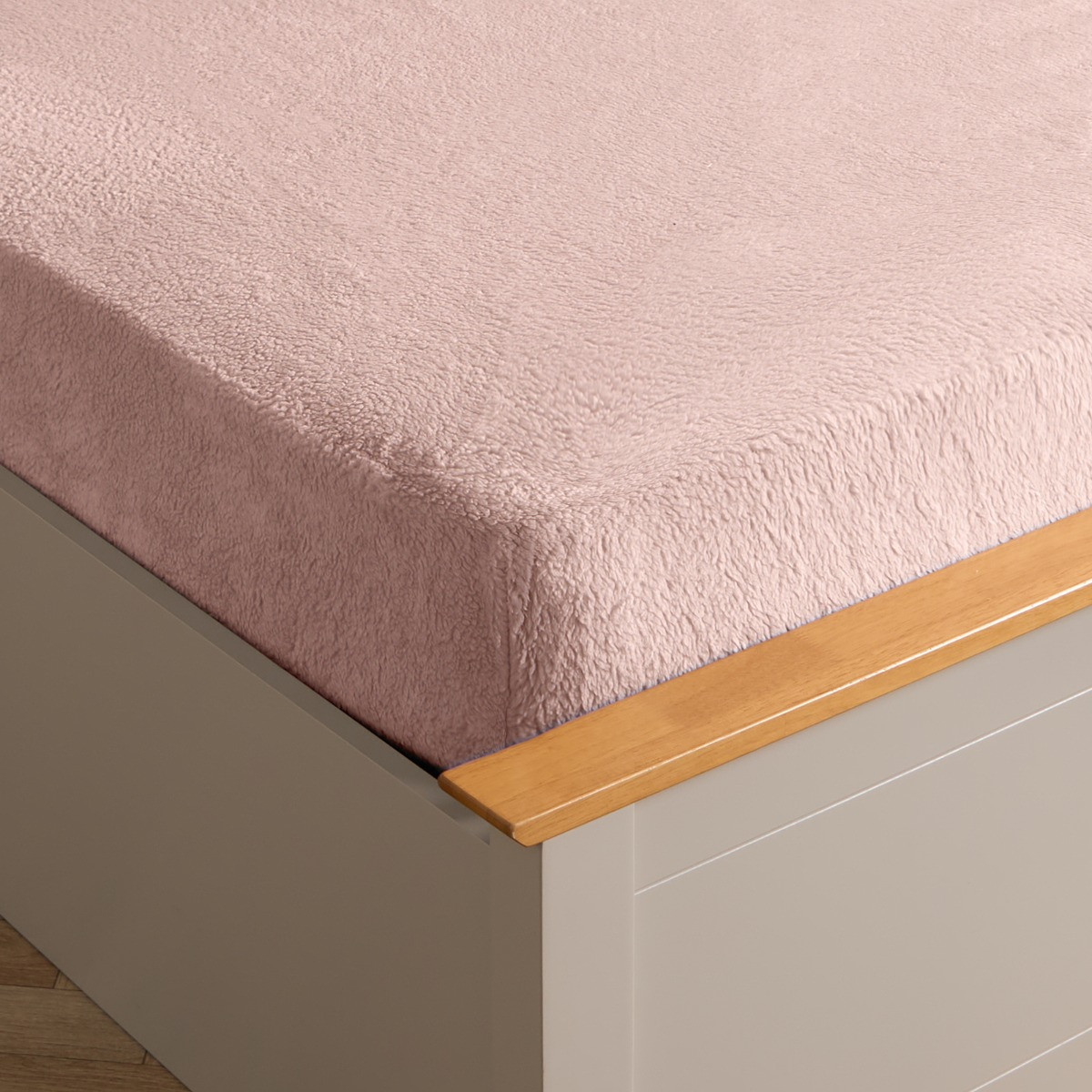 OHS Teddy Fleece Fitted Sheet, Blush Pink - Super King>