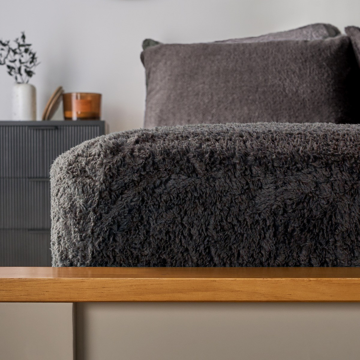 OHS Teddy Fleece Fitted Sheet, Charcoal Grey - Super King>